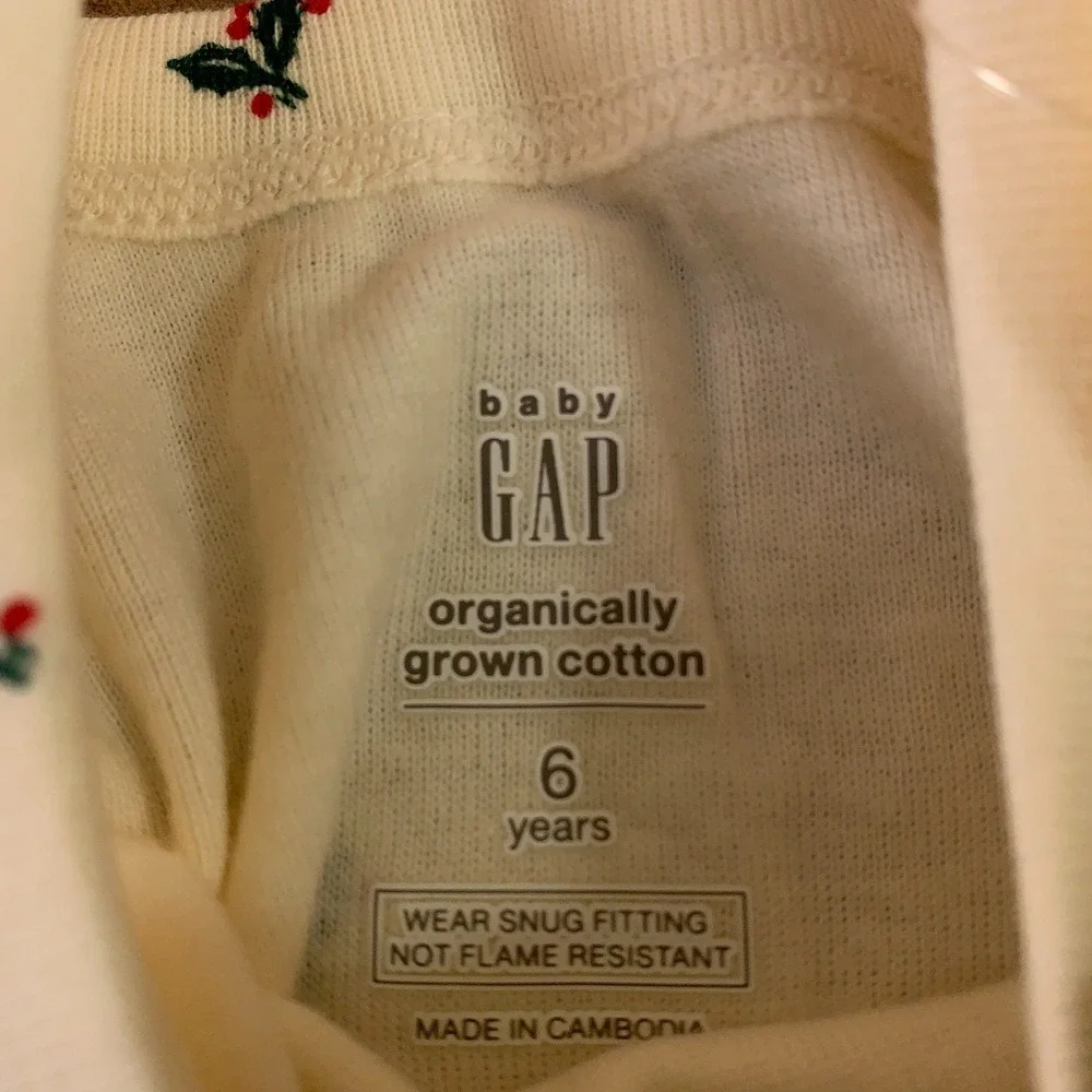 Gap Baby Girls 6Y Ivory Holly Cotton Long Sleeves Crew Holiday 2-Piece Set NWT‎